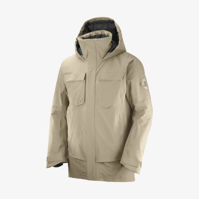 Beige Salomon Stance Cargo Insulated Hooded Men's Ski Jackets | PH 08794V